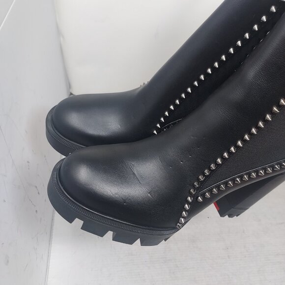 Christian Louboutin Black Out Line Stud Spike Lug Heel Leather Boot - Picture 10 of 11